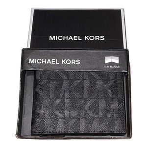 New MK Michael Kors Men’s Jet Set Slim Billfold Wallet Black Logo